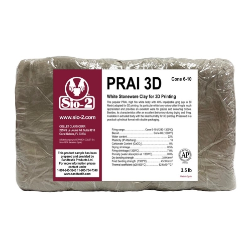 SIO-2® PRAI 3D - White Stoneware Clay for 3D Printing, 3.5 lb Sample